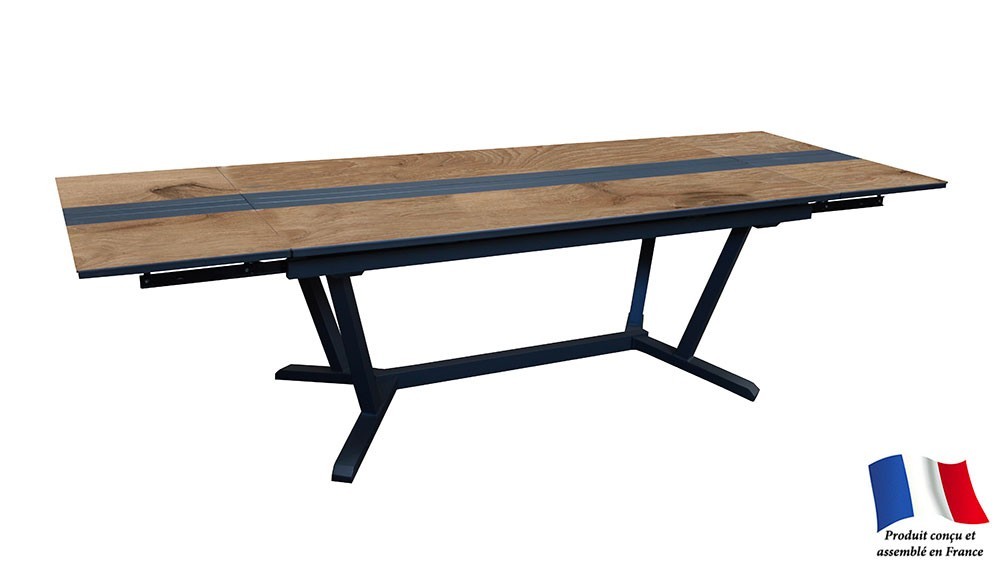 Table GALLEO 180/230/280 plateau HPL Fundermax® Coloris:Châssis Graphite/Plateau Fundermax® Chêne Ecotax:Prix de vente comprenan