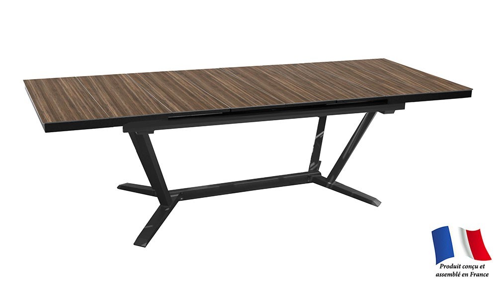 Table VITA 180/240 plateau lames HPL Fundermax® Coloris:Châssis Graphite/Plateau Fundermax® Bambou Ecotax:Prix de vente comprena