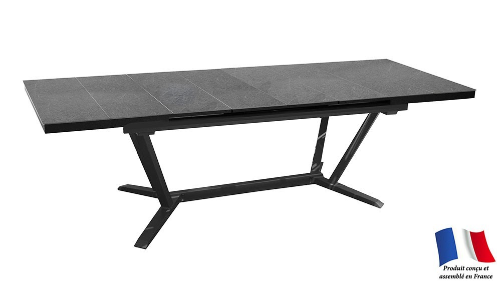 Table VITA 180/240 plateau lames HPL Fundermax® Coloris:Châssis Graphite/Plateau Fundermax® Ardoise Ecotax:Prix de vente compren