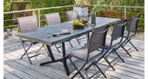 Table VITA 180/240 plateau lames HPL Fundermax® Coloris:Châssis Graphite/Plateau Fundermax® Ardoise Ecotax:Prix de vente compren