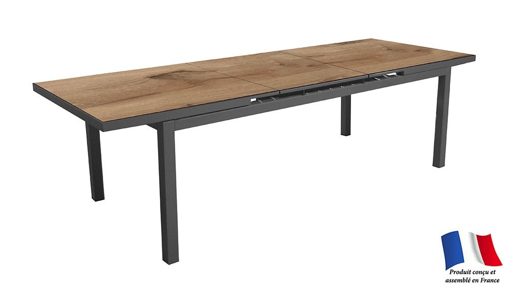 Table TERAMO 180/240 plateau HPL Fundermax® Coloris:Châssis Graphite/Plateau Fundermax® Chêne Ecotax:Prix de vente comprenant l'