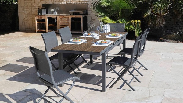 Table TERAMO 180/240 plateau HPL Fundermax® Coloris:Châssis Graphite/Plateau Fundermax® Bambou Ecotax:Prix de vente comprenant l