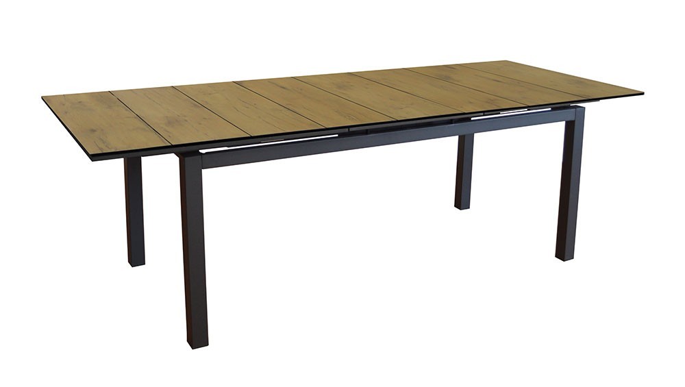 Table HIVAOA 180/240 Plateau HPL Coloris:Châssis Graphite/Plateau HPL Bois Ecotax:Prix de vente comprenant l'éco-taxe de 3,14 € 