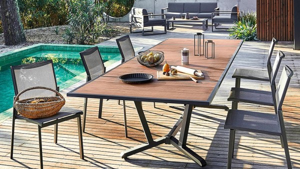 Table ELENA 185/241/298 Coloris:Châssis Graphite/Plateau bois structuré Ecotax:Prix de vente comprenant l'éco-taxe de 10,00 € TT