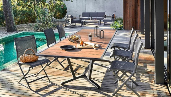 Table ELENA 185/241/298 Coloris:Châssis Graphite/Plateau bois structuré Ecotax:Prix de vente comprenant l'éco-taxe de 10,00 € TT