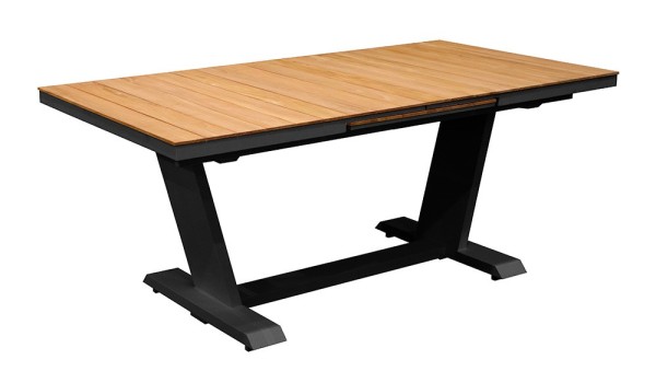 Table AMBER 180/240 Plateau à lames Teck FSC® Coloris:Châssis Graphite / Plateau Teck Ecotax:Prix de vente comprenant l'éco-taxe