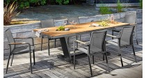 Table AMBER 180/240 Plateau à lames Teck FSC® Coloris:Châssis Graphite / Plateau Teck Ecotax:Prix de vente comprenant l'éco-taxe