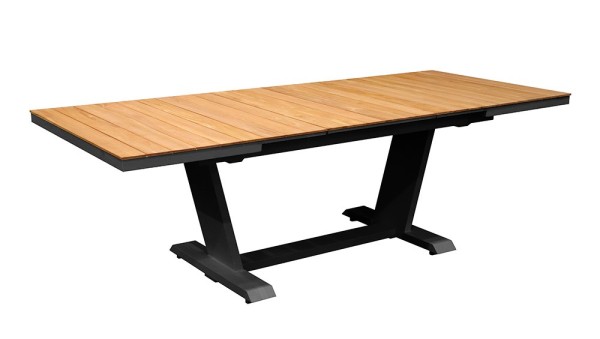 Table AMBER 180/240 Plateau à lames Teck FSC® Coloris:Châssis Graphite / Plateau Teck Ecotax:Prix de vente comprenant l'éco-taxe