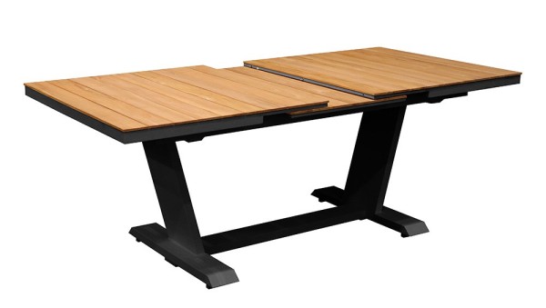 Table AMBER 180/240 Plateau à lames Teck FSC® Coloris:Châssis Graphite / Plateau Teck Ecotax:Prix de vente comprenant l'éco-taxe