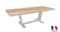 Table AMBER 180/240 Plateau Kedra® Coloris:Châssis Crème /Plateau Kedra® Travertin Ecotax:Prix de vente comprenant l'éco-taxe de