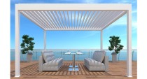 Pergola autoportée ZEPHIR 3x4 manuelle Coloris:Châssis Blanc/Lames blanches Ecotax:Prix de vente comprenant l'éco-taxe de 1,25 €