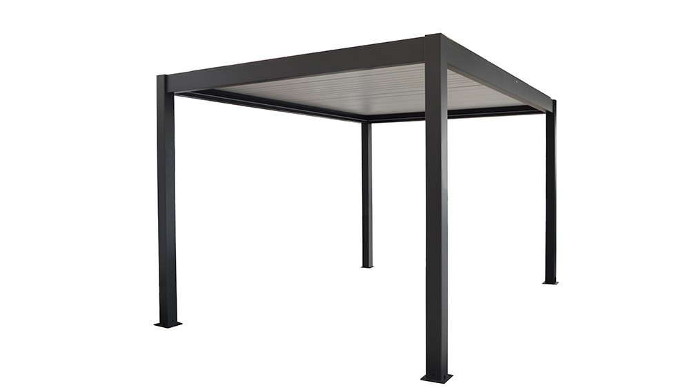 Pergola autoportée ZEPHIR 3x4 manuelle Coloris:Châssis Graphite/Lames blanches Ecotax:Prix de vente comprenant l'éco-taxe de 1,2