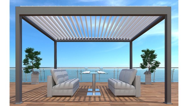 Pergola autoportée ZEPHIR 3x4 manuelle Coloris:Châssis Graphite/Lames blanches Ecotax:Prix de vente comprenant l'éco-taxe de 1,2