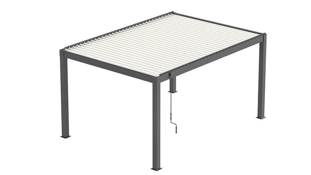 Pergola autoportée MIRA 3x4 manuelle Coloris:Châssis Graphite/Lames blanches Ecotax:Prix de vente comprenant l'éco-taxe de 0.70 